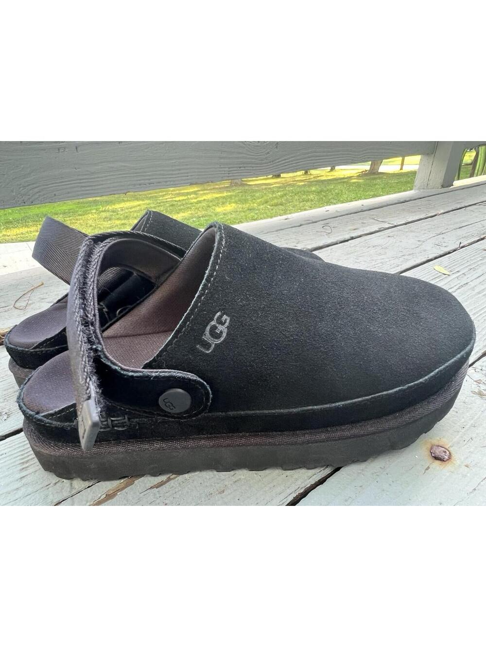 UGG Womens Goldenstar Clog Shoes Sz 8 EUR 39 Black Adjustable Strap GENUINE - Picture 2 of 9